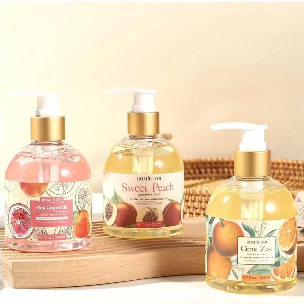 Liquid Hand Soap 8.7 fl.oz Variety Pack of 3 Sweet Peach,Citrus Zest,Grapefruit